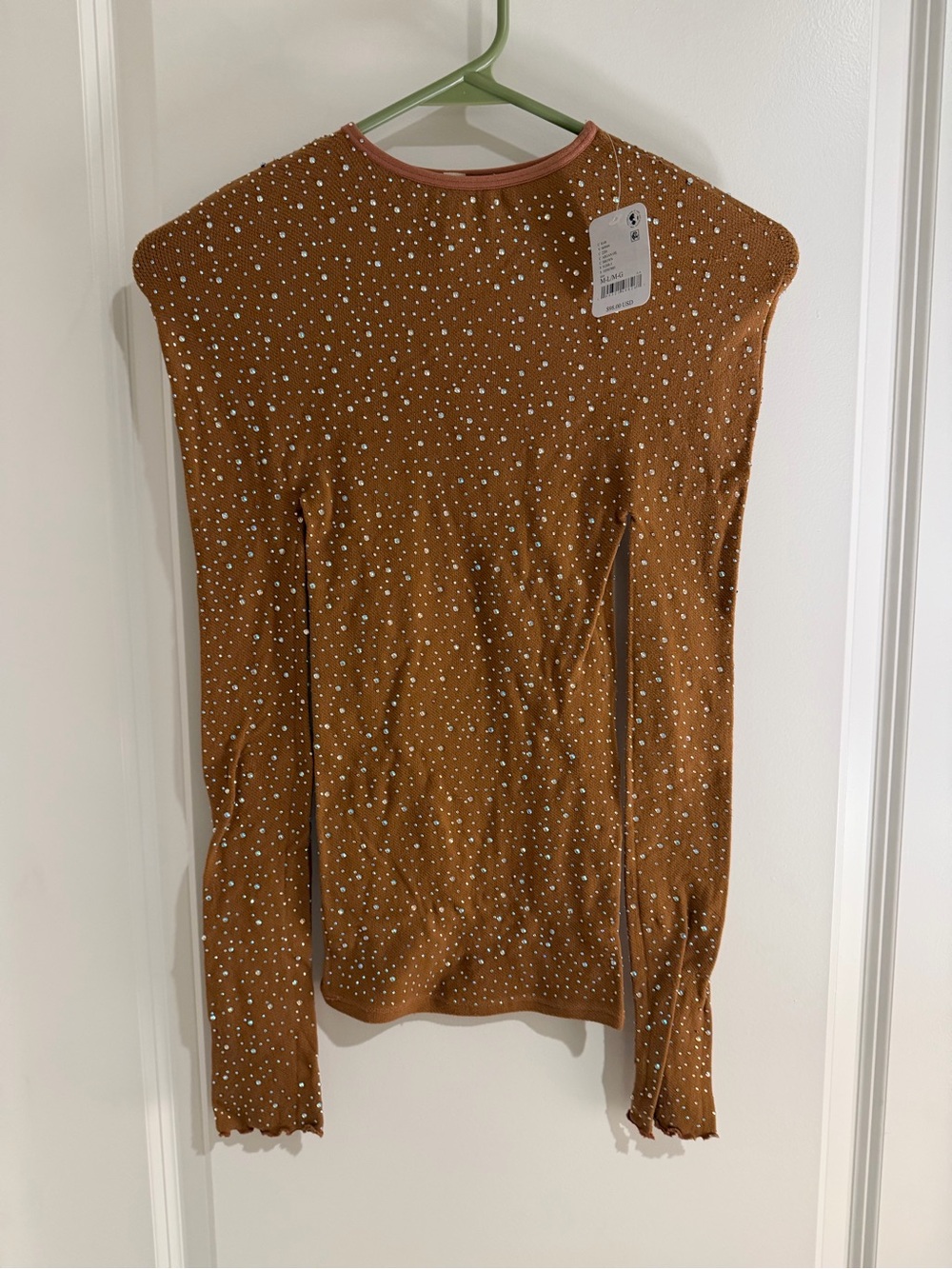 Free People Brown Night Sky Sequin Long-Sleeve Top in Medium/Large